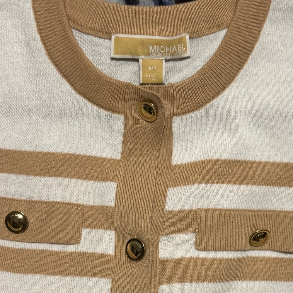 Michael Kors button cardigan, Beige and White petite s - Picture 6 of 8